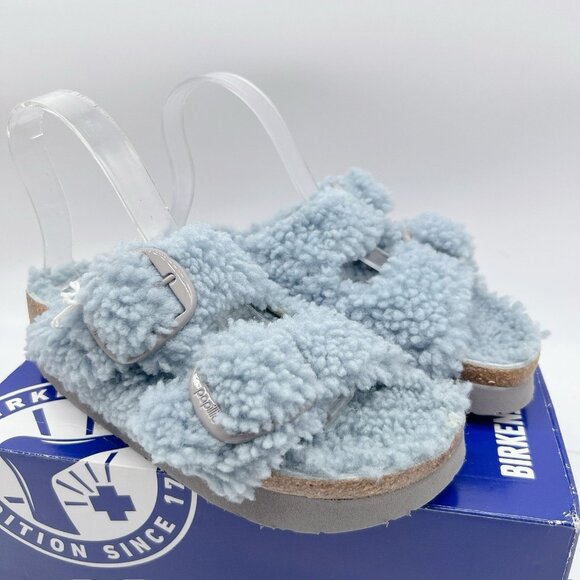 Birkenstock Arizona Big Buckle Shearling Teddy Blue Platform Sandals Women EU 42 - Picture 4 of 13